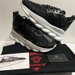 Versace Chain Reaction Platform Low Top Sneakers Black White Size 9 42 Repl. Box